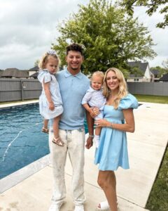 Patrick and Brittany Mahomes with their kids Sterling and Bronze.